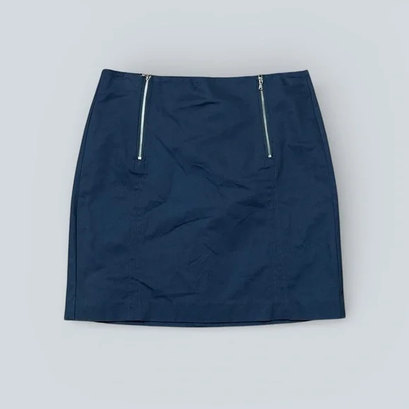 NWT LOFT Solid Blue/Grey Double Front Zip Shift Skirt - Picture 1 of 4